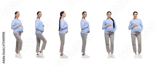 Φωτογραφία Pregnant woman on white background, collection of photos