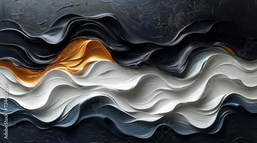 Abstract white black acrylic painted fluted 3d painting texture luxury background banner on canvas - Black White waves swirls. Decor concept. Wallpaper concept. Art concept. 3d concept.