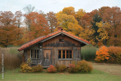 Autumn Countryside Wooden House