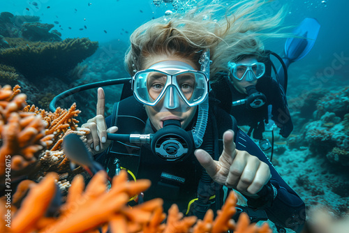 A team of adventurous divers explore the breathtaking underwater world, equipped with oxygen masks and fins, led by a knowledgeable divemaster, discovering the colorful marine life and vibrant coral  © LifeMedia