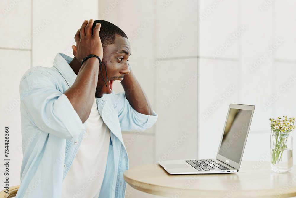 Man work person stress computer office laptop technology young sad business Man work person stress computer office laptop technology young sad business