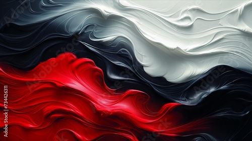 Abstract white black red acrylic painted fluted 3d painting texture luxury background banner on canvas - Black White waves swirls. Decor concept. Wallpaper concept. Art concept. 3d concept.