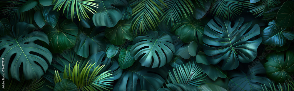 tropical leaves background in the style of dark green tropical leaves background in the style of dark green