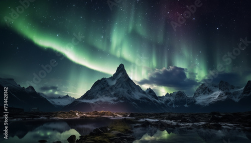 Majestic mountain peak illuminated by starry arctic night sky generated by AI © Jeronimo Ramos