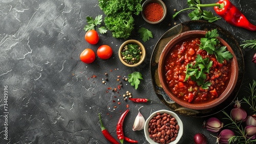 Chiles en Nogada with Beans Flat Lay