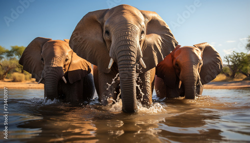 Elephants roam Africa wilderness, a tranquil scene of beauty generated by AI © Gstudio
