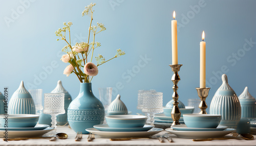 A blue vase holds a beautiful flower arrangement on a table generated by AI