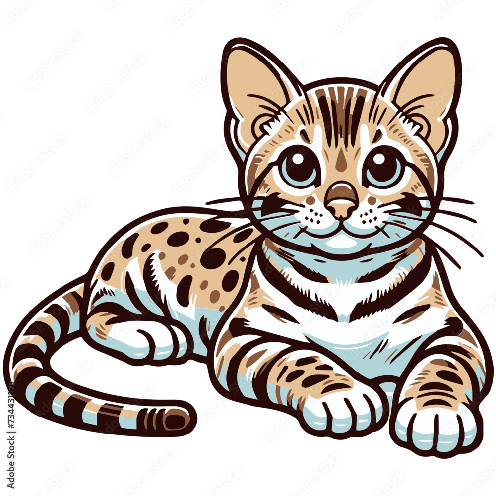 Illustrated Bengal Cat with Vibrant Markings, radiating a playful demeanor.
