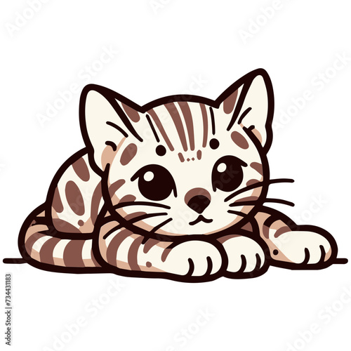 Adorable Striped Kitten Lying Down Illustration