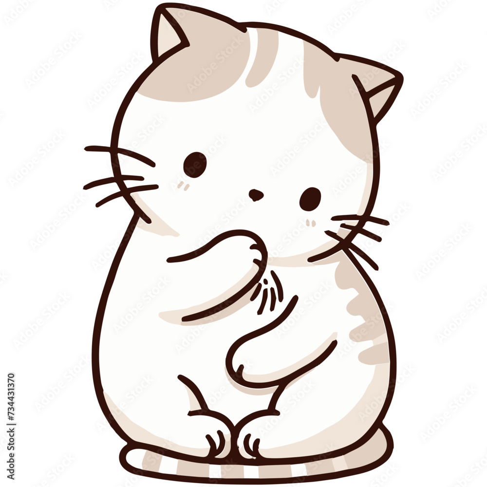 Cute Cartoon domestic cat Licking Paw.
