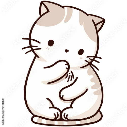 Cute Cartoon domestic cat Licking Paw.
