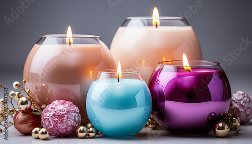 Glowing candle illuminates dark night, symbolizing spirituality and relaxation generated by AI