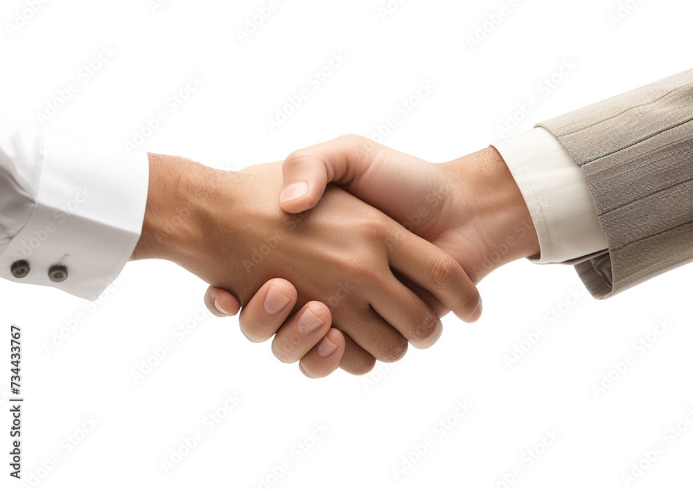 Business professionals shaking hands in agreement, isolated on a transparent background. Business professionals shaking hands in agreement, isolated on a transparent background.