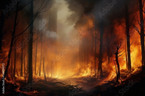 A massive fire ravages the forest. Generative AI