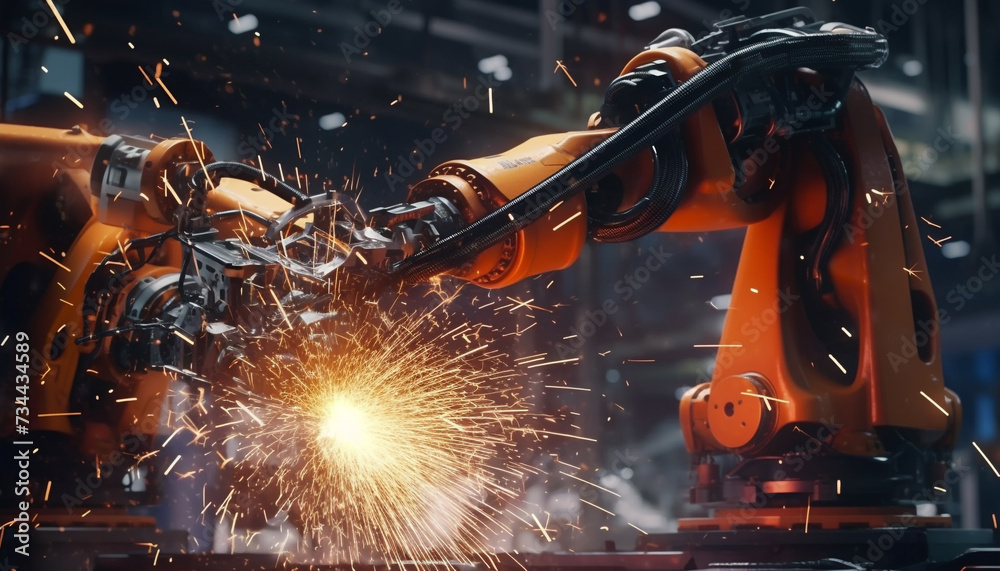 Metal worker using automated welding equipment in factory workshop generated by AI