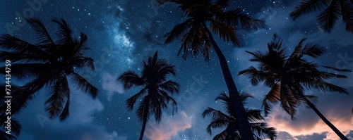 views of palm trees and a clear night sky filled with stars
