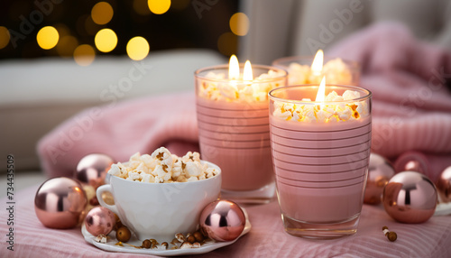 Cozy winter night  candlelight, chocolate, warmth, and relaxation generated by AI