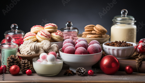 Homemade chocolate almond biscuit on rustic wood table generated by AI