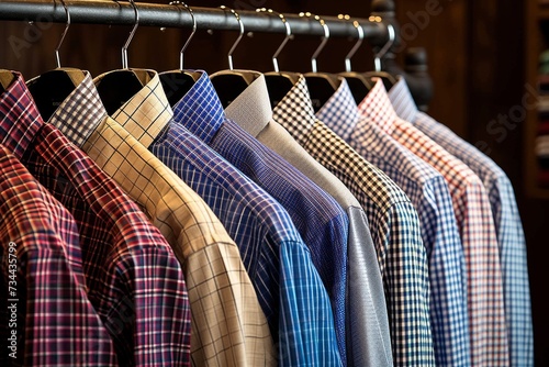 A colorful array of shirts hang in anticipation, waiting to be chosen for a night of adventure at the swinging boutique, each one a statement piece in the intimate wardrobe of their owners photo