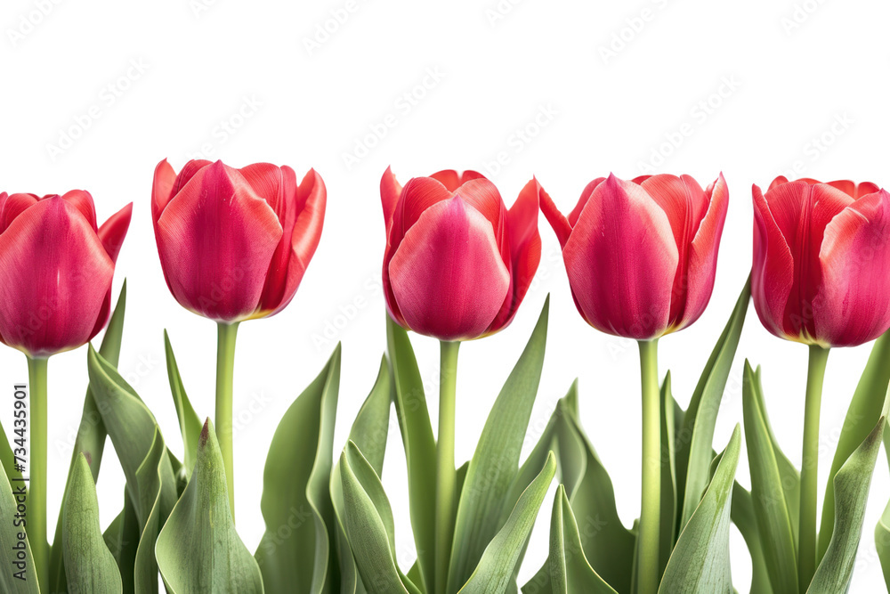 Spring tulip flowers in a row isolated on transparent and white background.PNG image Spring tulip flowers in a row isolated on transparent and white background.PNG image