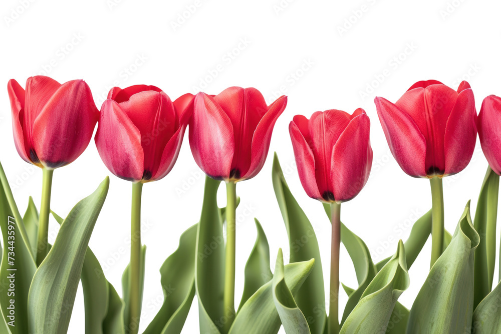 Spring tulip flowers in a row isolated on transparent and white background.PNG image Spring tulip flowers in a row isolated on transparent and white background.PNG image
