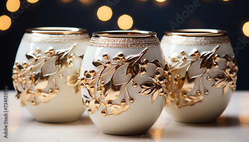 Vase of ornate pottery holds bright yellow flower, symbolizing romance generated by AI