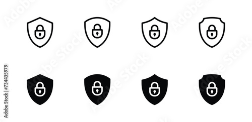 Shield with lock icon set, Protection, security symbol vector
