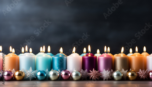 Candle flame burning bright, illuminating dark winter night generated by AI