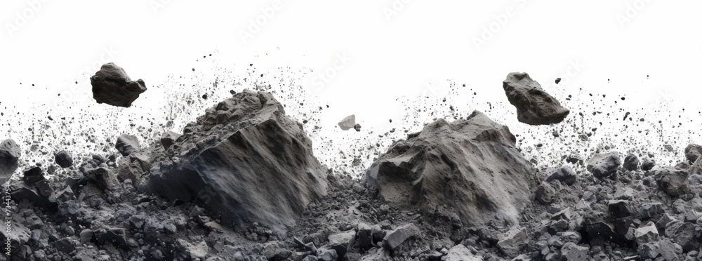 Rock Splatter Background Rock stone white background fall black falling space isolated splash ...