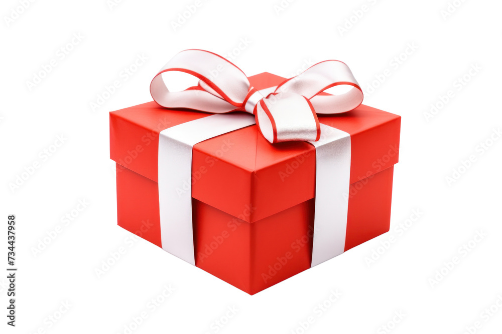 Fototapeta premium gift box with white ribbon and bow isolated on transparent and white background.PNG image 