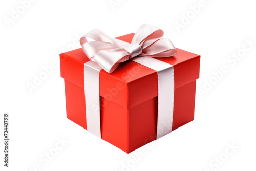gift box with white ribbon and bow isolated on transparent and white background.PNG image 