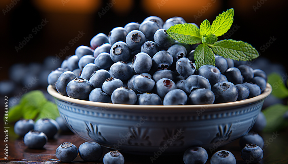 Fresh blueberries, ripe and juicy, a healthy summer snack generated by AI