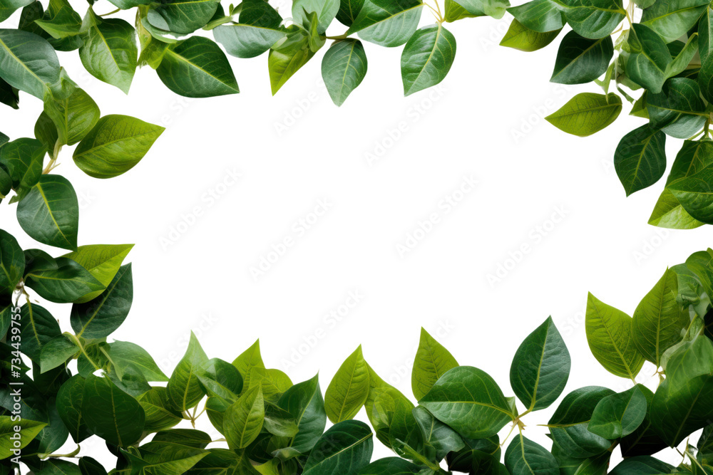 Green Leaves Border  isolated on transparent and white background.PNG image	