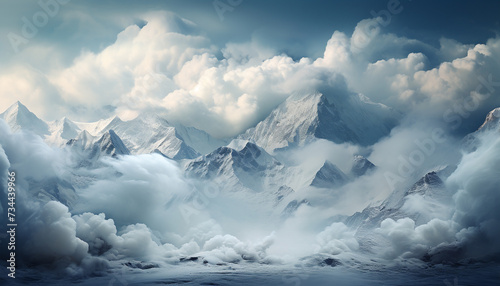 Mountain peak, sky, nature, outdoors, landscape, blue, snow, ice generated by AI