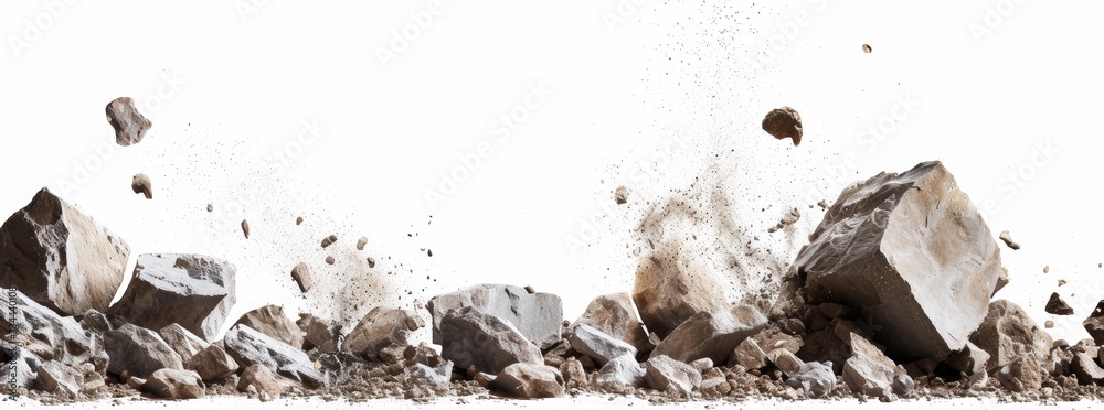 Rock Splatter Background Rock stone white background fall black falling space isolated splash ...