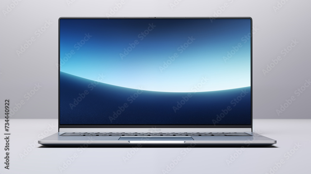 Front view of a modern laptop on a gray background Front view of a modern laptop on a gray background