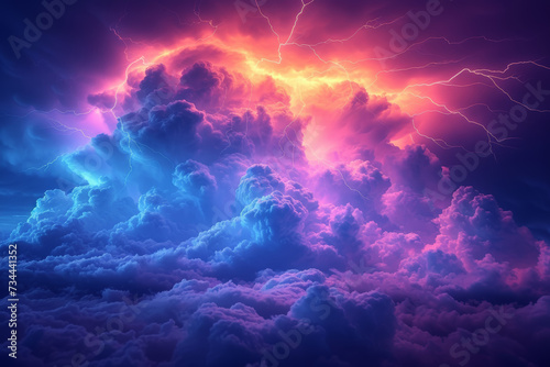 A dramatic thunderstorm backdrop, with lightning illuminating the dark clouds, expressing the power and awe of nature's forces. Concept of elemental intensity. Generative Ai.