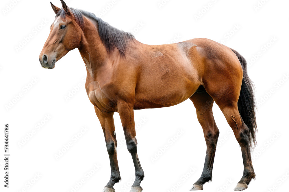 Obraz premium Bay horse, isolated on transparent and white background.PNG image