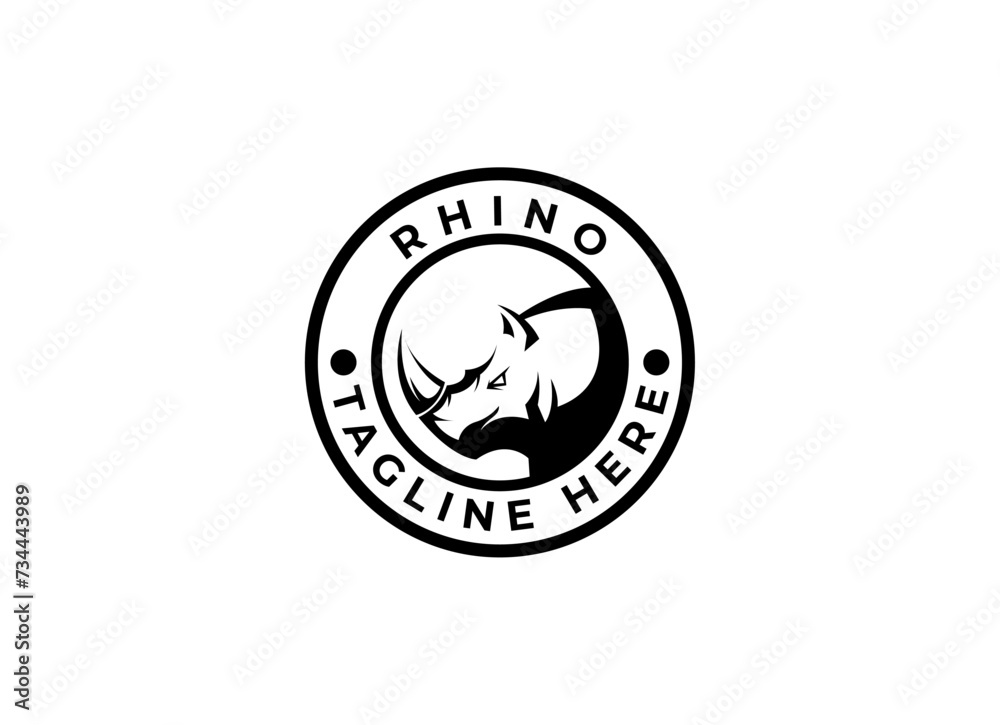 Head rhino logo design. Rhinoceros vector illustration