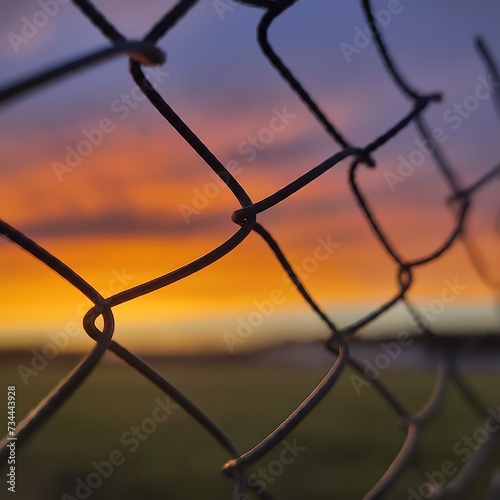 Sunset Through Chain-Link Fence