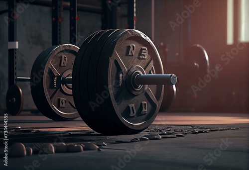 Background with barbell. Sport and fitness after work. Exercise in the gym. Workout. 3d illustration. Generative AI