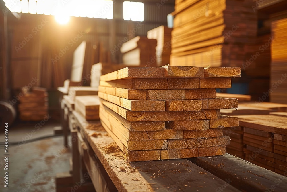 A towering stack of wooden planks awaits, ready to be transformed into a sturdy structure on the outdoor ground A towering stack of wooden planks awaits, ready to be transformed into a sturdy structure on the outdoor ground