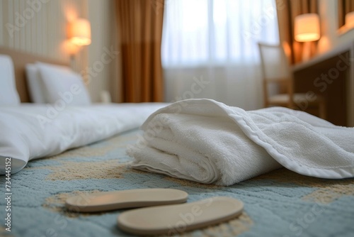 A cozy bedroom awaits with fresh linens and soft textures, inviting you to rest and relax in comfort photo