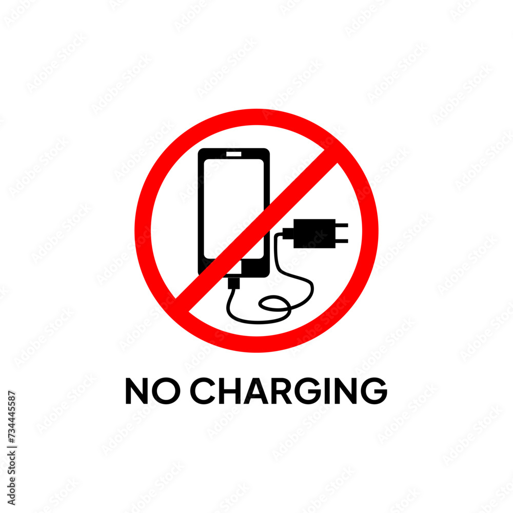 Warning signs. Vector logo of prohibited mobile phone charging. Sign for no charging. Warning signs. Vector logo of prohibited mobile phone charging. Sign for no charging.