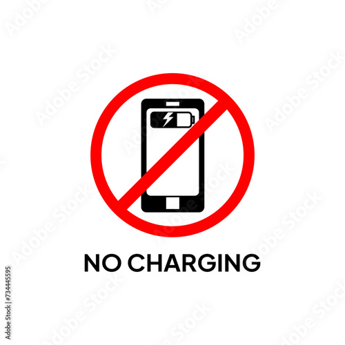 Warning signs. Vector logo of prohibited mobile phone charging.  Sign for no charging.
