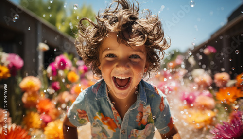 Smiling child outdoors, cheerful and happy, having fun in nature generated by AI