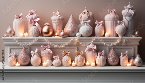 Winter celebration  candlelight illuminates decorated Christmas ornament on wooden table generated by AI