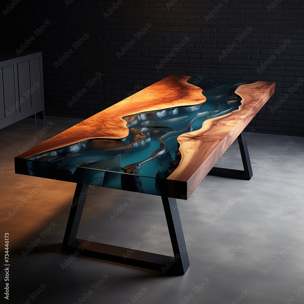 Expensive vintage furniture. The table is covered with epoxy resin and