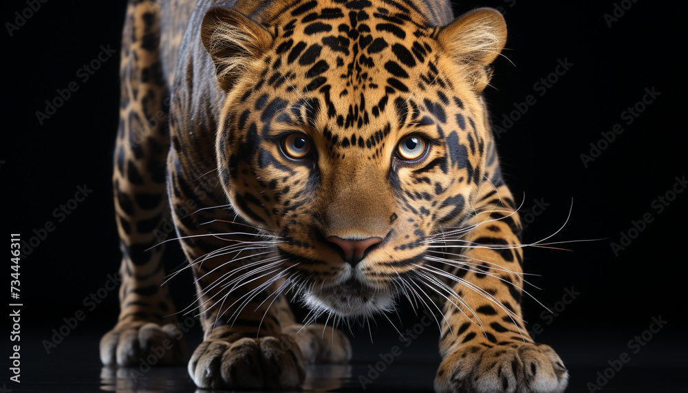 Obraz premium Majestic Bengal tiger staring, wild beauty in nature reflection generated by AI