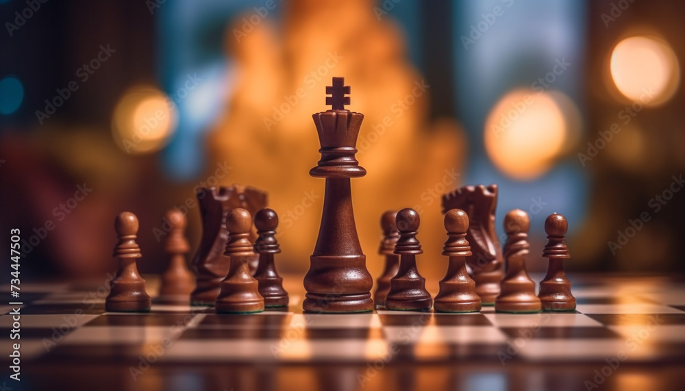 Chess board battle king success, pawn defeat, intelligence triumphs generated by AI Chess board battle king success, pawn defeat, intelligence triumphs generated by AI
